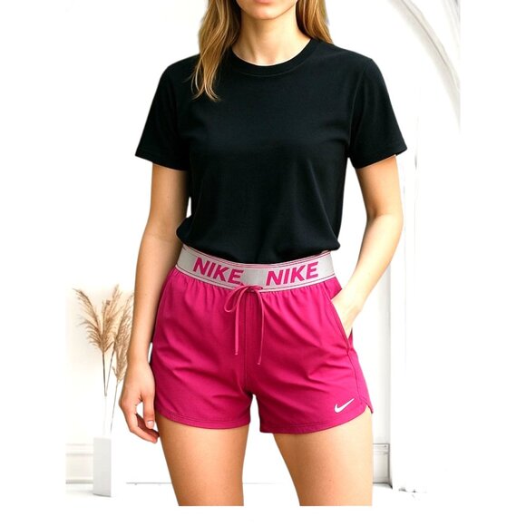 NEW Nike Size S Womens Dri-Fit Pink Shorts Logo Elastic Waistband Drawstring - Picture 1 of 8